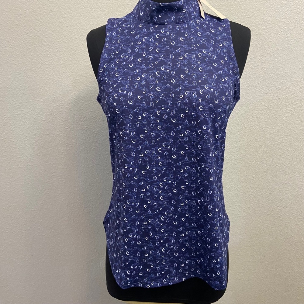 Peter Millar‎ Womens S Golf Sleeveless Mock Neck Top Blue Paisley Sun Protection